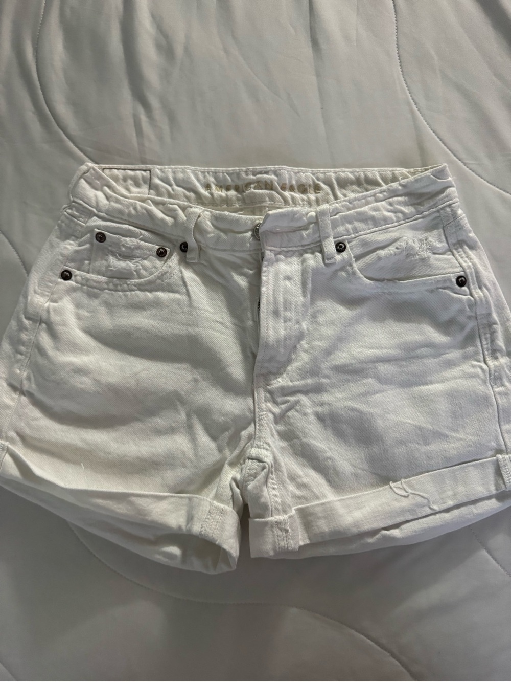 American Eagle Outfitters White Women's Denim Shorts with Cuffed Hem
